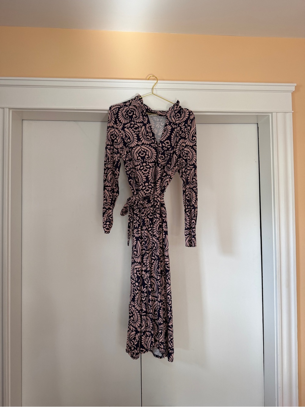 Boden Pink and blue Printed Sashed Midi Dress